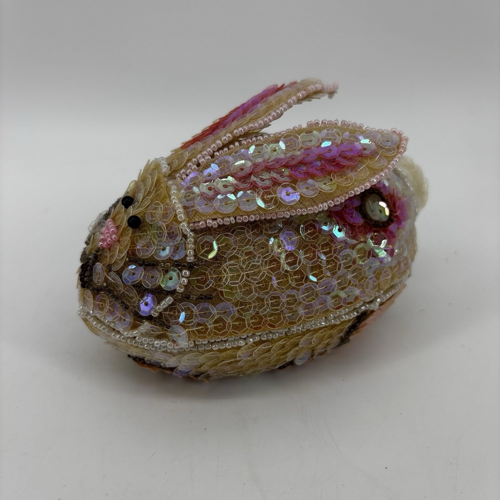 Sequin Beaded Easter‎ Bunny Shaped Like Egg Pink Multicolor Pink Cottagecore